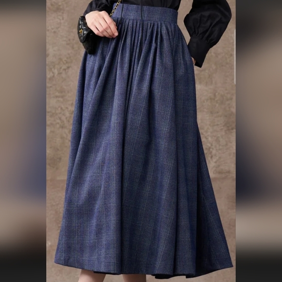 Linenniave Dresses & Skirts - Linennaive FUTURE 4 | TARTAN WOOL SKIRT IN BLUE